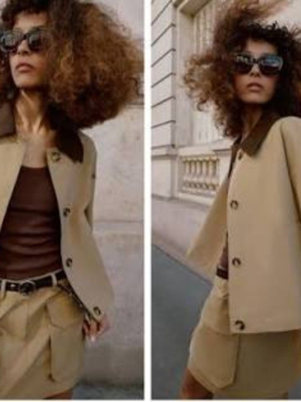 Zara Cropped Trench with Combined Collar Taupe Brown XS ,run Large - Picture 3 of 4